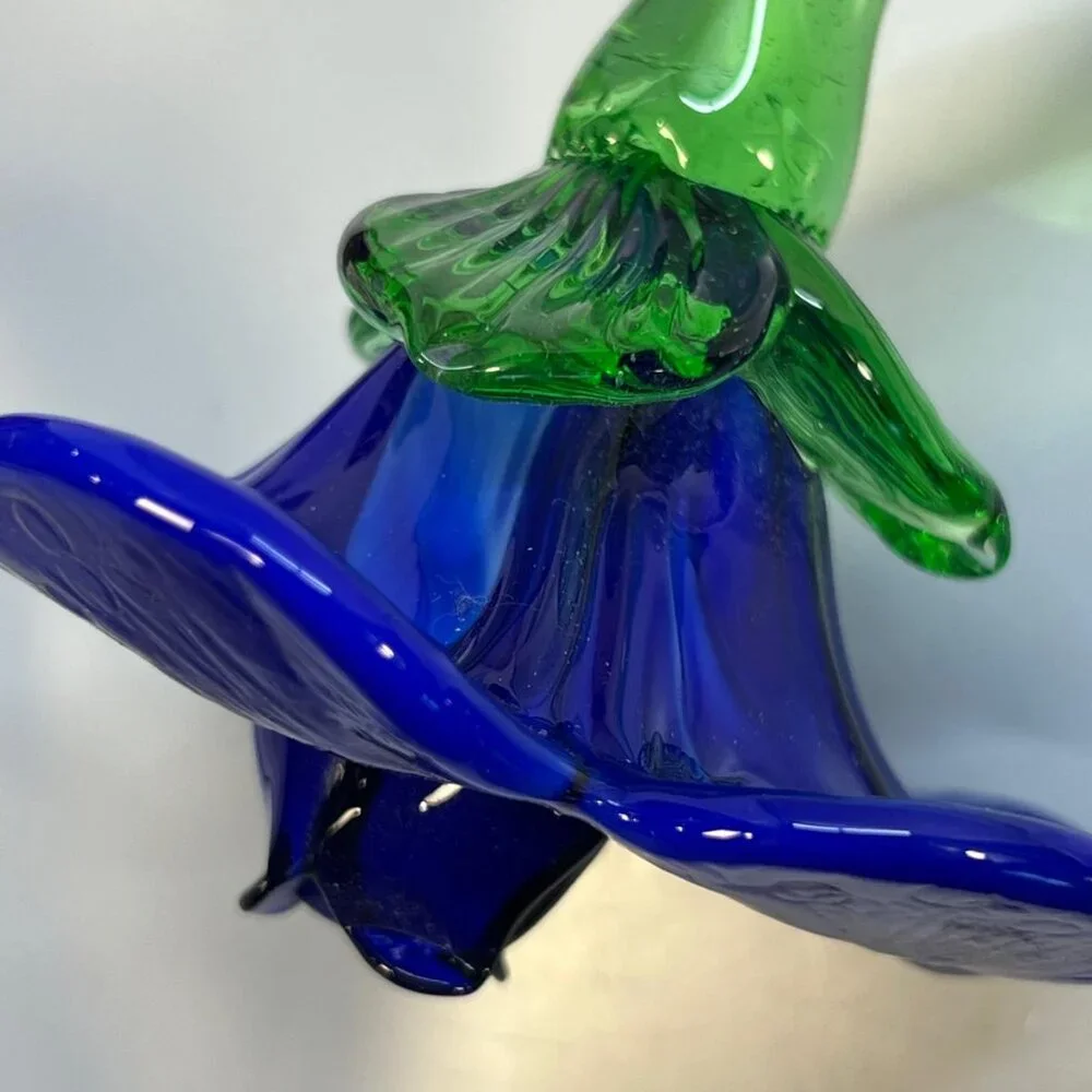 Hand Blown Blue Glass Flower Stem Art Sculpture Tall Decorative Home Display - Picture 3 of 3